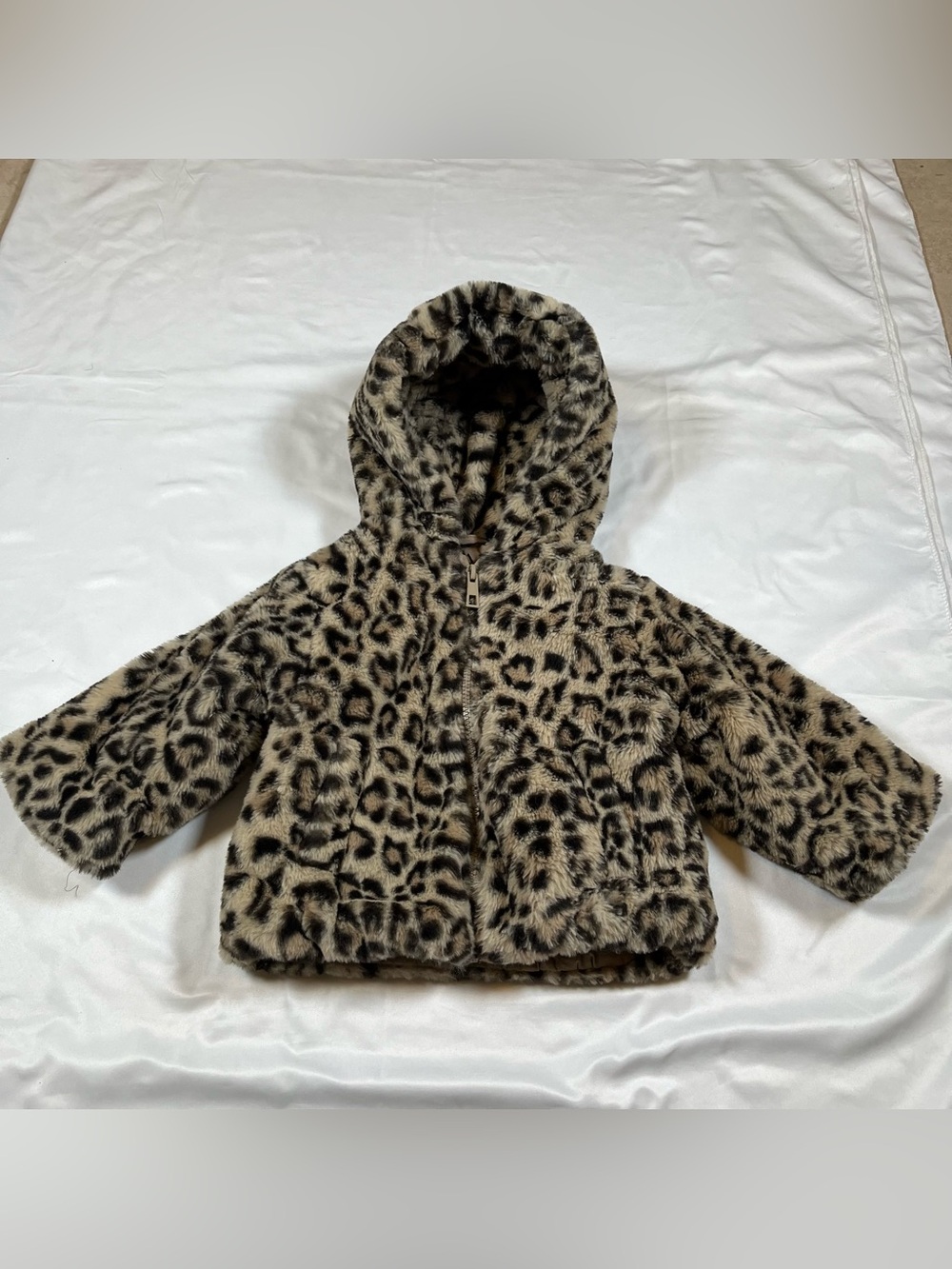 Zara Kids Faux Fur Leopard Print Jacket with Hood‎ Size 1Y
